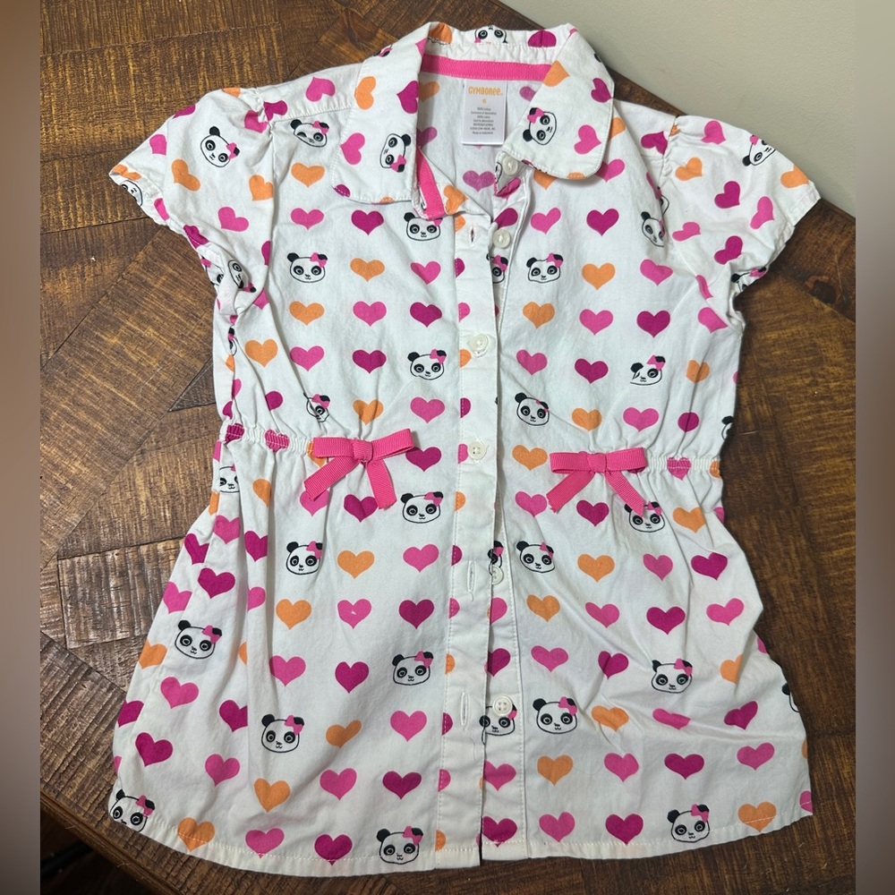 Gymboree 6 Girls Panda Academy Short Sleeve Button Down Shirt